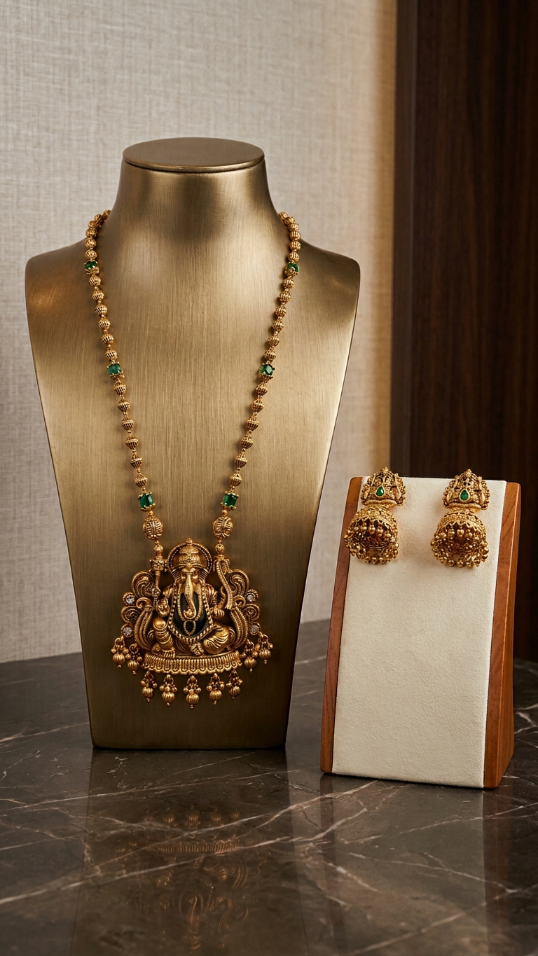 Divine Ganesha Antique Gold Long Haaram Set