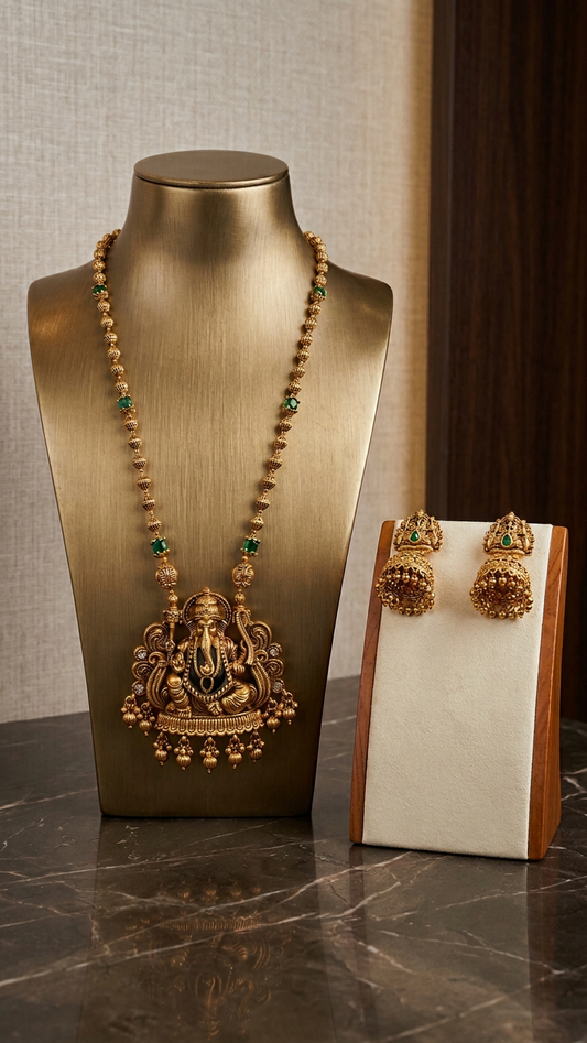 Divine Ganesha Antique Gold Long Haaram Set