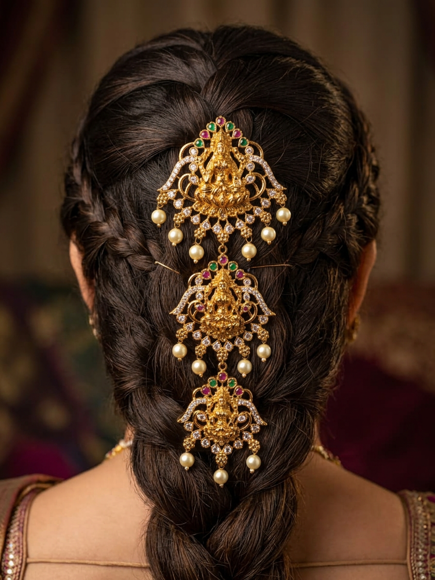 Gold Goddess Lakshmi Arch Three-Tiered Jada Billa