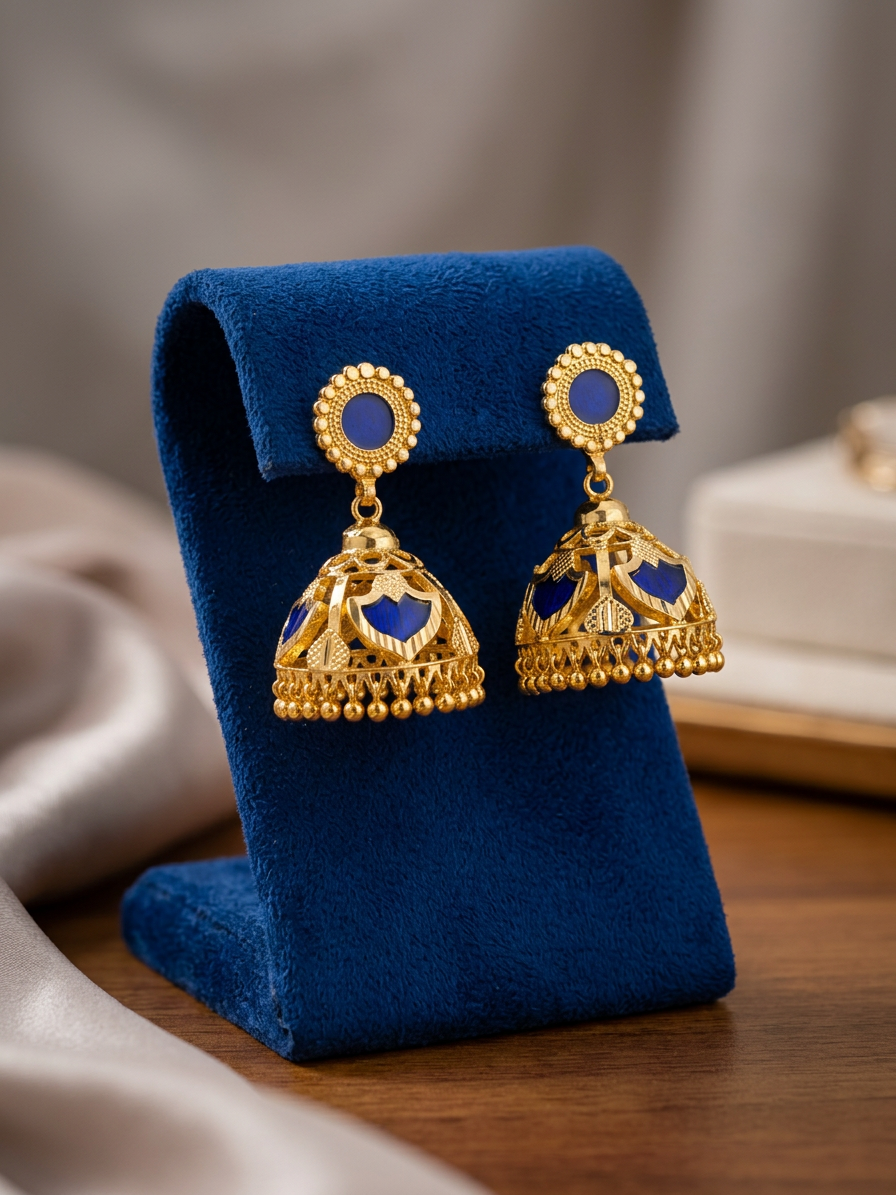 Traditional Kerala Gold Red Palakka Jhumka Earrings