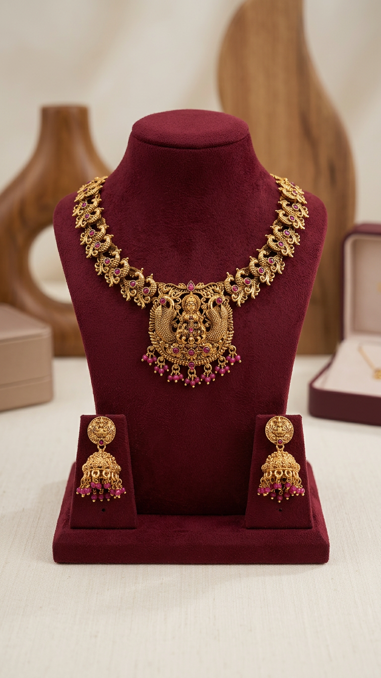Mayuri Divine Goddess Antique Temple Necklace Set